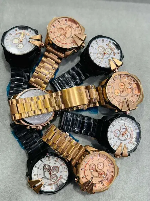 Diesel Mega Chief chronograph watches featuring stainless steel bracelets and bold
