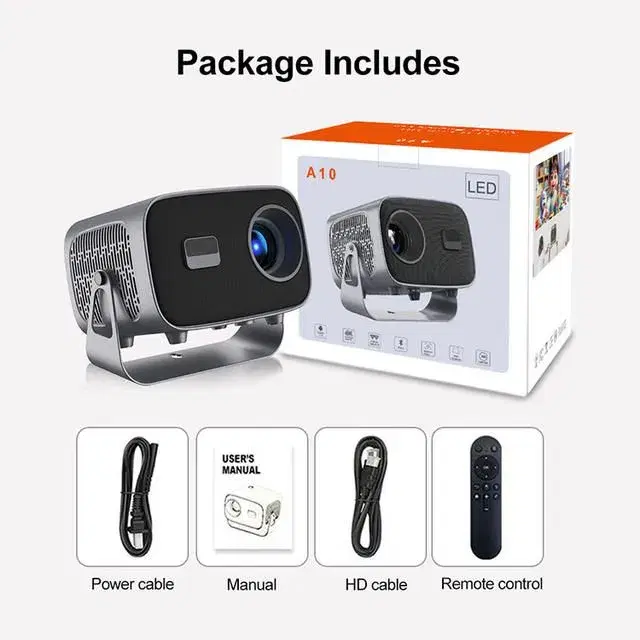 A10 max Portable Smart Projector Android 13 | Dual WiFi | 4K Support | 360° Rotatable Home Theater Projector