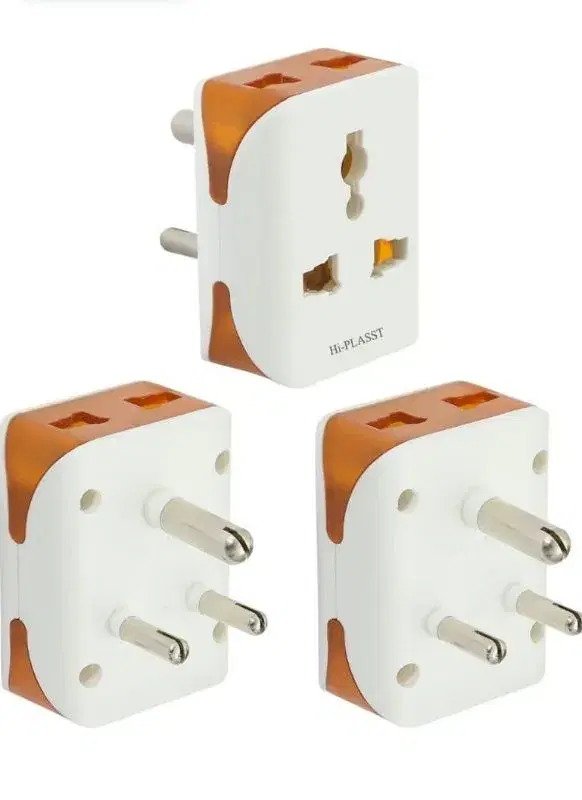Universal 3-Pin Multi Plug with Type D Socket – 2X 2-Pin & 1x 3-Pin Outlets, US/UK/EU to India Travel Converter Plug, 6A .