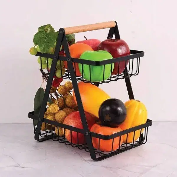 2-Tier Multifunctional Fruit Basket | Metal Fruit Holder Vegetable Basket for Kitchen Counter