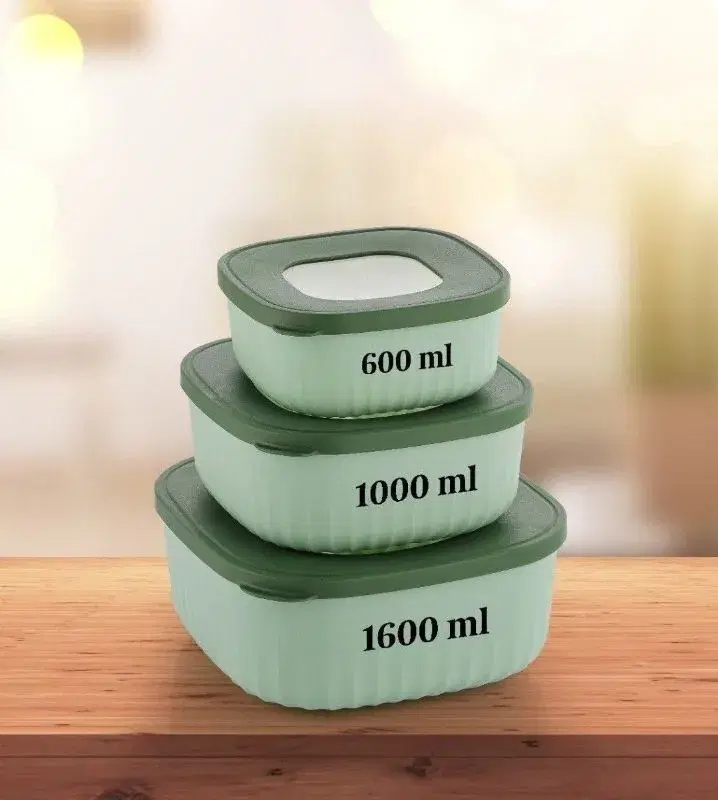 3PCS Set Container, 1600ML 1000ML and 600ML Plastic Unbreakable Square Containers With Lid, Kitchen Storage Container for Fridge, Grocery Container