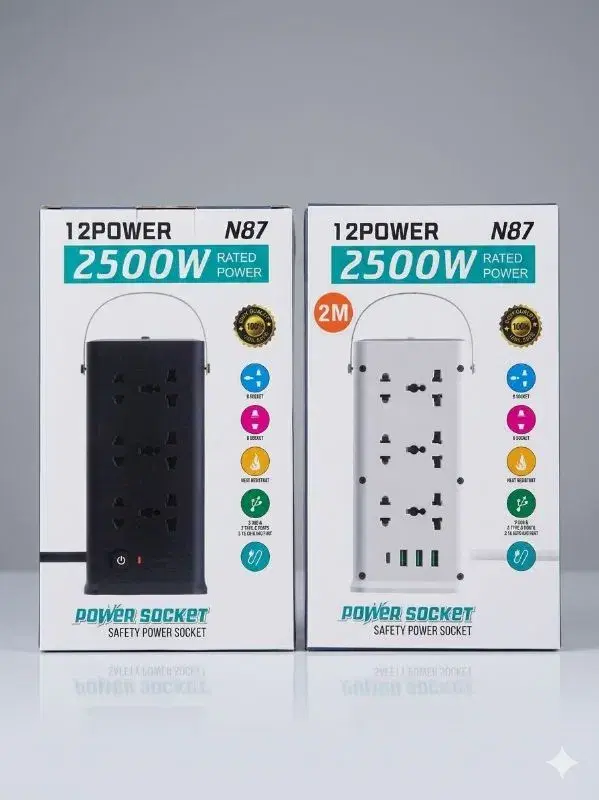 N87 12-Port Power Extension Socket, a versatile power solution designed for high-capacity use in homes and offices