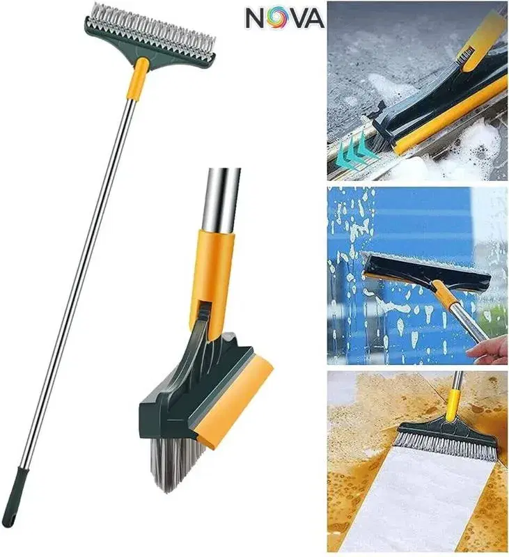 2 in 1 Floor Cleaning Scrub Brush & Wiper With Long Rotatable 120° Handle