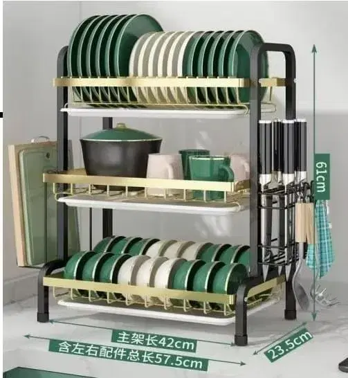 3 Tier Dish Drying Racks,Dish Drainer Rack With Drip Tray,Metal Countertop Dish Rack