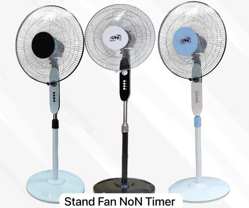 Alpha brand stand fans, specifically described as "Stand Fan NoN Timer".