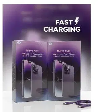 50W USB-C fast charging power adapter and cable kit marketed for the iPhone 14 Pro Max.