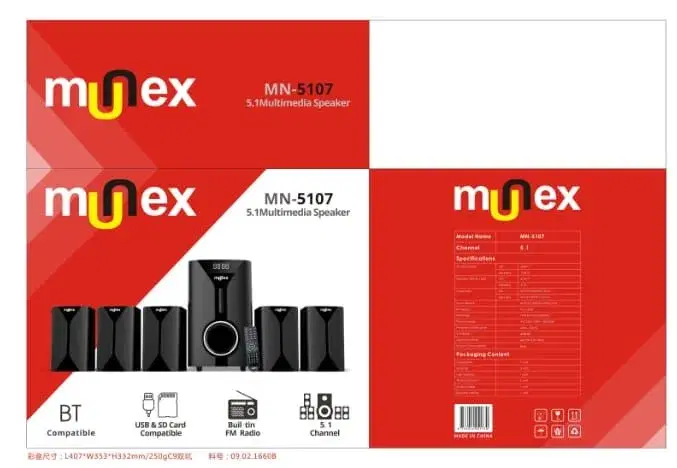 Munex MN-5107, a 5 in 1 l 5.1 channel multimedia speaker system.