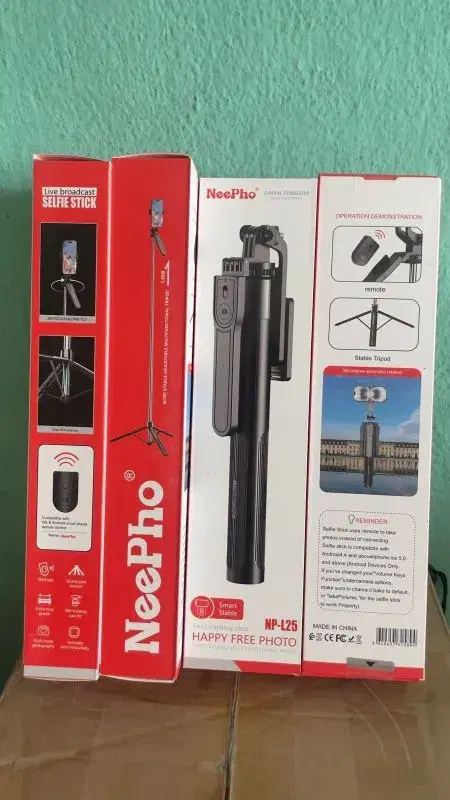 NeePho NP-L25 selfie stick tripod, which is designed with a stable tripod base for photography and content creation.