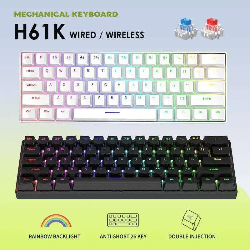 H61K mechanical gaming keyboard available in black and white models.