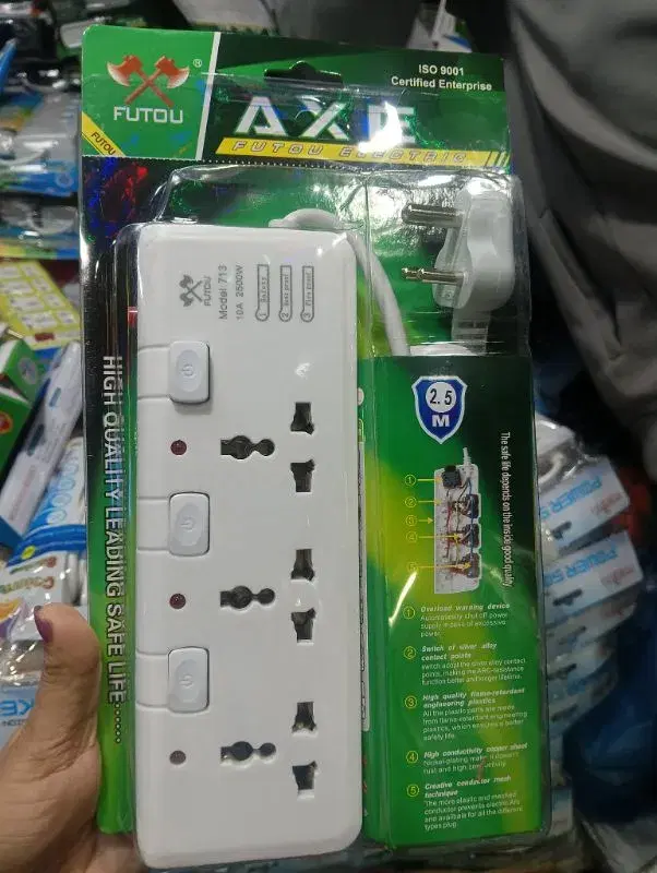 AXE premium 3 Port Extension Multiplug with 2.5 Meters Cable | Individual Switch, Fire-Resistant, 2500W, LED Indicator | Ideal for Home & Office.