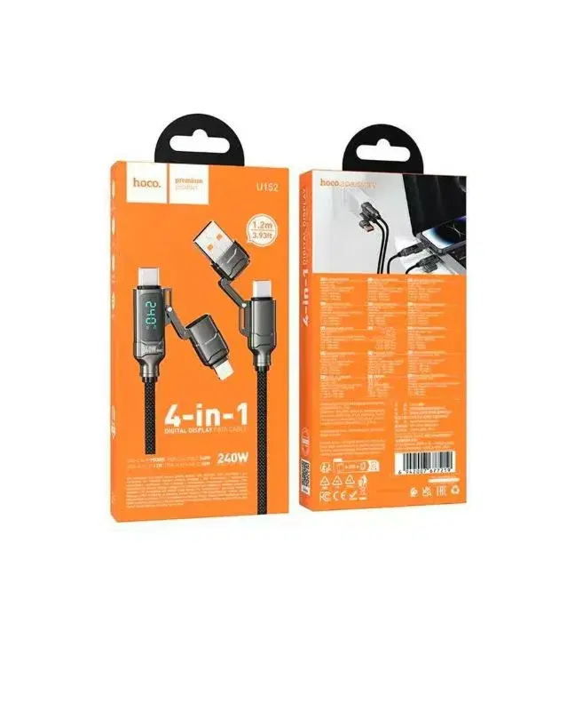 U152 Fortune 240W 4-in-1 charging data cable with display USB/C to iP/C
