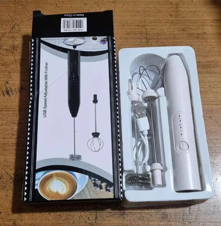 USB Speed Adjustable Milk Frother Handheld Electric Foam Maker Rechargeable Mixer With 2 Stainless Steel Whisks
