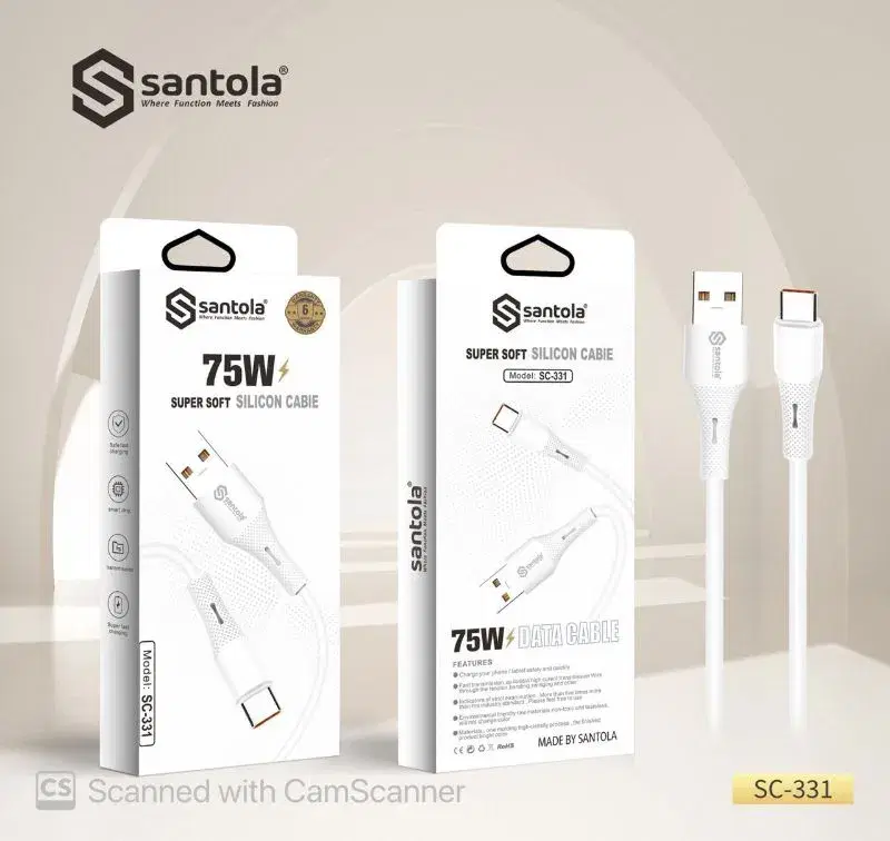 Santola Cable | 75W Type-C Data Cable SC 331 | Supercharge and high data transmission speed rate | 6 Months Warranty