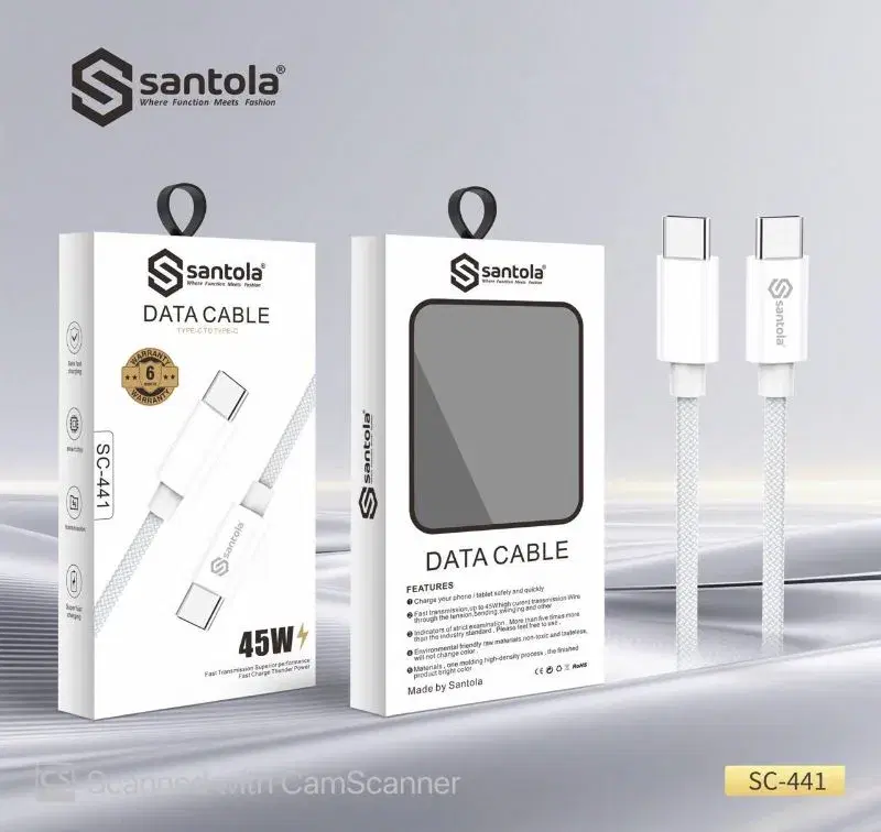 Santola Cable | 45W Type-C To C Data Cable SC 441 | Supercharge and high data transmission speed rate | 6 Months Warranty