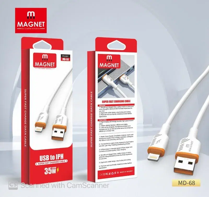 Magnet Cable | 35W USB To IPH Data Cable MD 68 | Super Fast Charging Cable