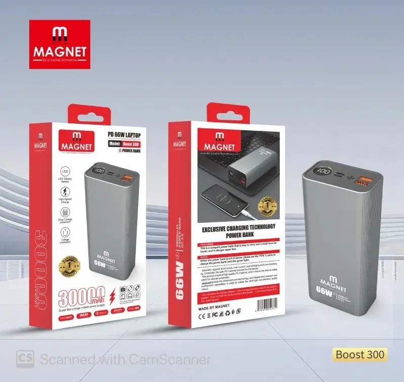 Magnet Powerbank | 30000 mAh | Type-C & Micro 66w super fast charge &PD 66w Laptop charge support | Boost 300 | 1Year Warranty