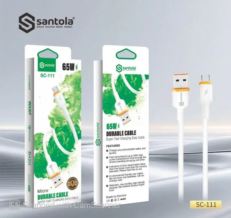 Santola Cable | 65W Micro Data Cable SC 111 | Supercharge and high data transmission speed rate | 6 Months Warranty