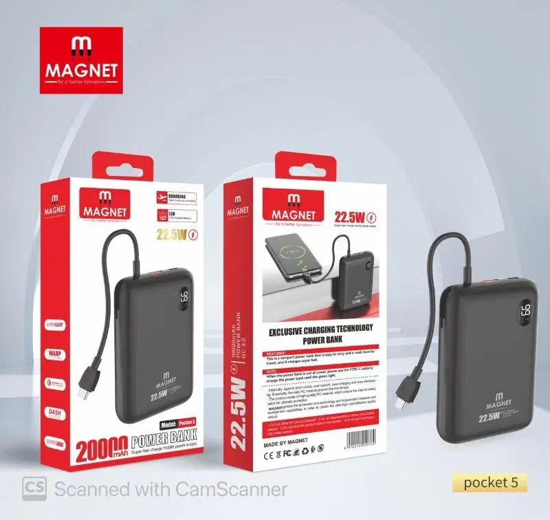 Magnet Powerbank | 20000 mAh Powerbank | 22.5W super fast charge | Pocket 5