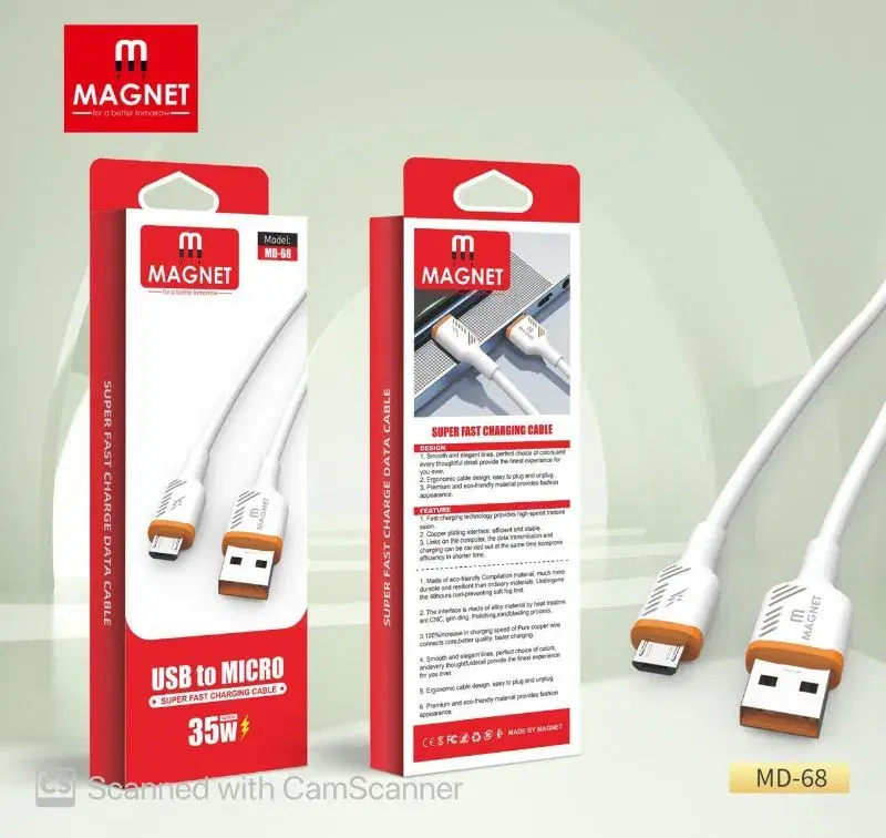 Magnet Cable | 35W USB To Micro Cable MD 68 | Super Fast Charging Cable
