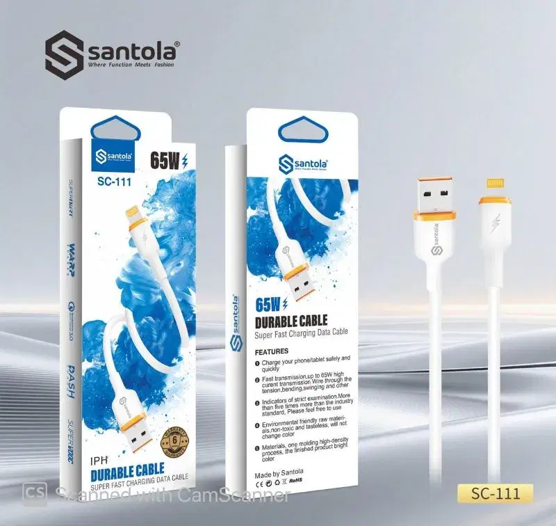 Santola Cable | 65W USB To IPH Cable | SC 111 | Super Fast Charging Cable | 6 Months Warranty