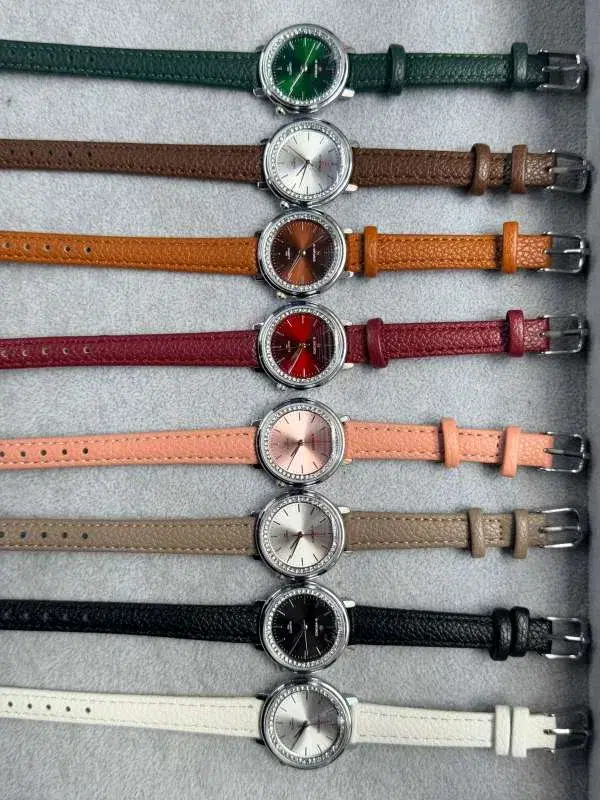 women's quartz crystal diamond watches with leather straps