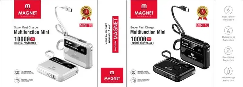 Magnet Powerbank | 10000 mAh | PD + QC 22.5W Type-C & IPH | 1 Year Warranty | Mini 10