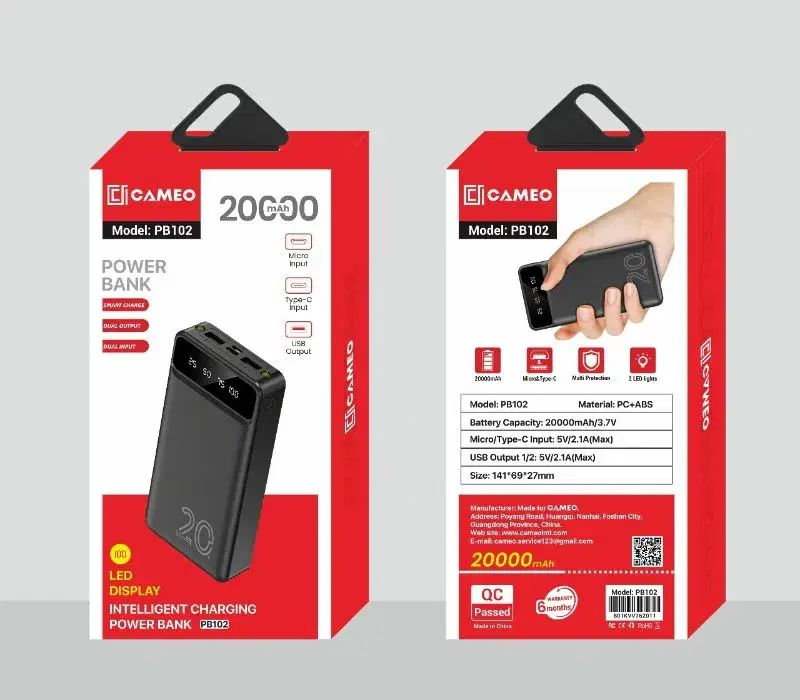 Cameo PB102 Pro 20000 mAh 22.5W PD Fast Charging Powerbank Type C Fast Charging Port Dual Output Charging