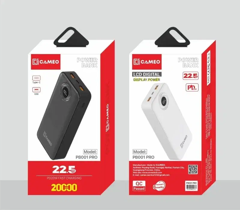 Cameo PB001 Pro 20000 mAh 22.5W PD Fast Charging Powerbank Type C Fast Charging Port Dual Output Charging with Led indicators
