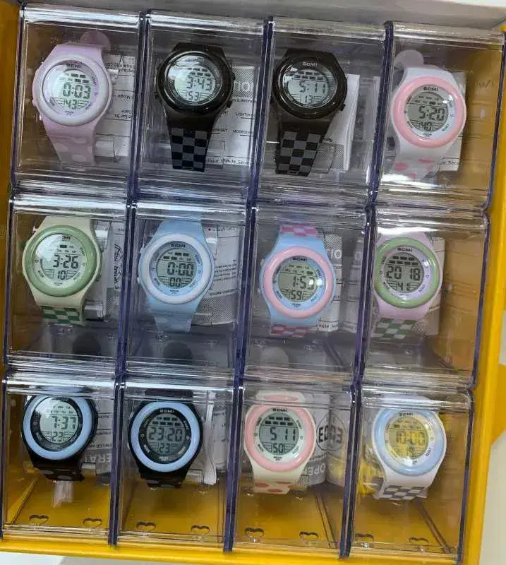 kids' digital sports watches featuring textured straps, multifunctional displays, and water resistance.