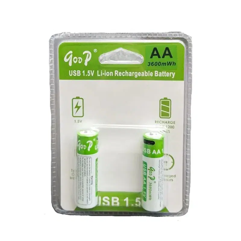 Goop brand AA USB 1.5V Lithium-ion rechargeable batteries.