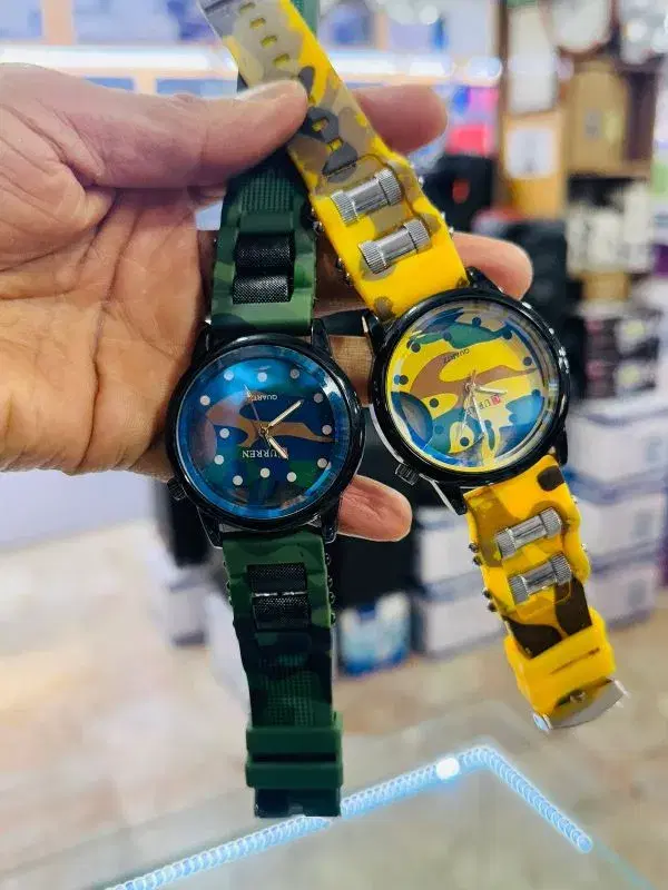 Round Multicolor Dial Green & Yellow Rubber Belt Durable Best Quality Watch For Men