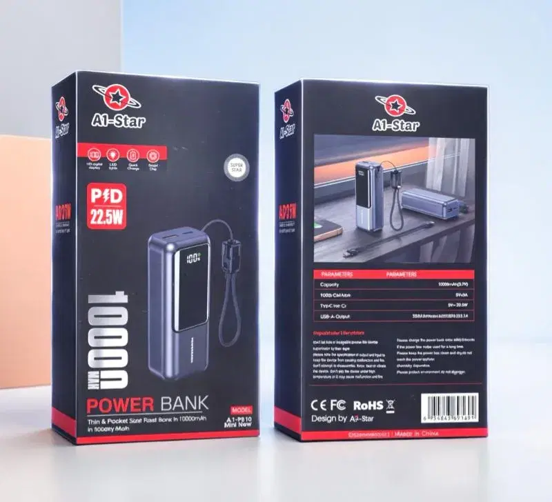 A1 star PB10 Mini New 10000mah Portable 22.5W Super Fast Charging power bank