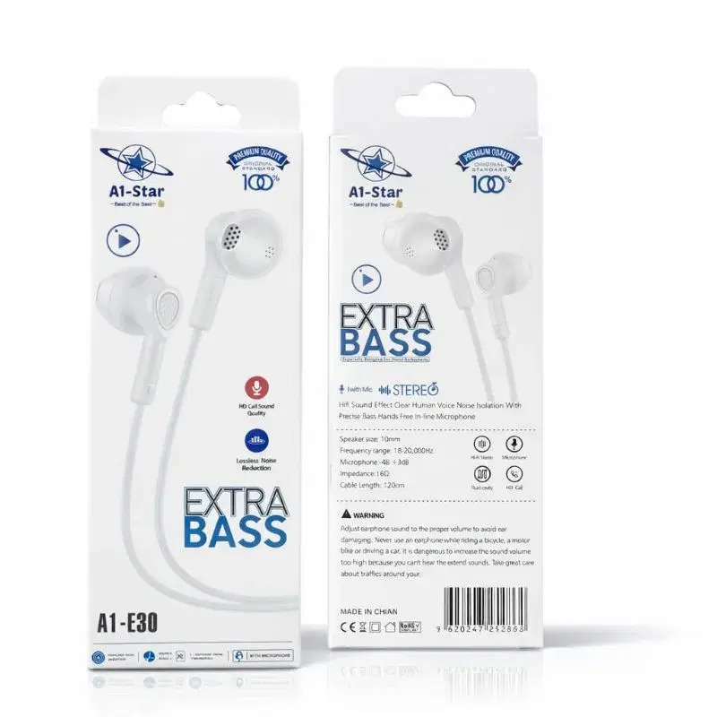 A1 star E30 Counter Warranty Earphone