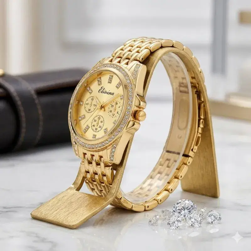 Eiyina Luxury Chronograph Style Gold Watch for Women – Stone Curved Dial