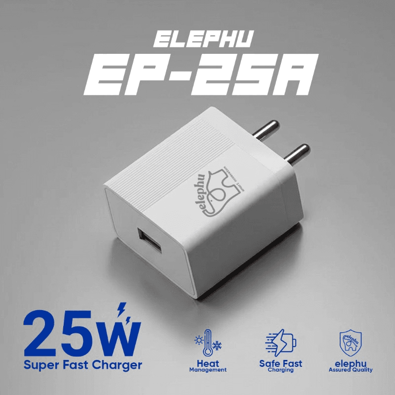 Elephu ep-25A Charging Adapter| Fast Charging| USB To Type C cable included| Universal Compatibility