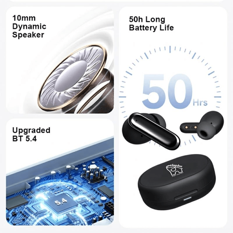 Elephu Rizz 3012 Earbuds | 50 Hours Playback| Rapid Charging|Environmental Noise Cancellation| 4 Mics| Dual Pairing| Game Mode