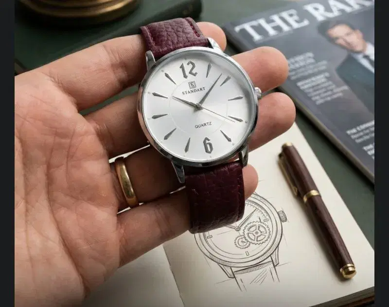 Stainless Steel Brown Leather Strap Casual Watch For Men