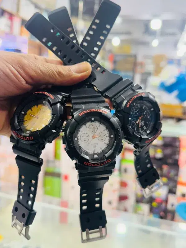 Casio G-Shock style resin band wristwatches designed for outdoor activities.