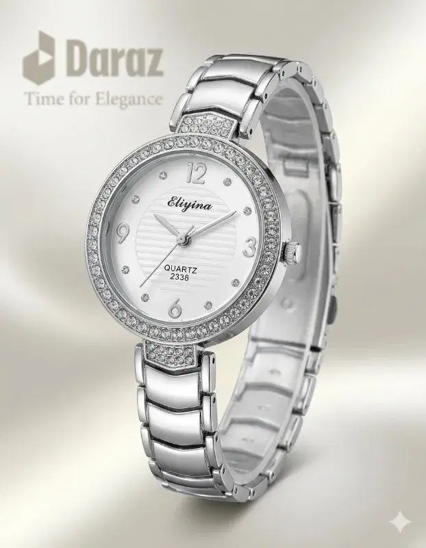 Stainless Steel Round Shape Silver Color Bengel Design Wrist Watch For Women