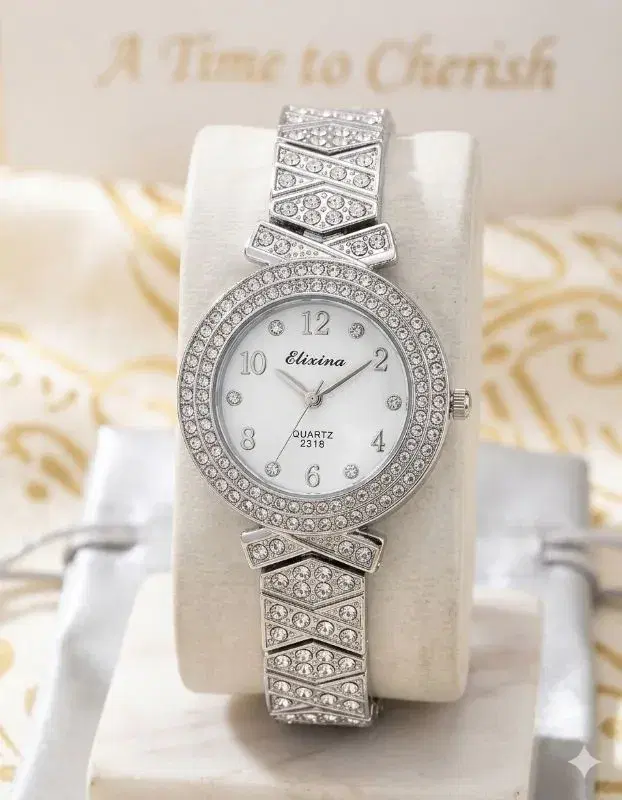 Stainless Steel Round Shape Silver Color Bengel Design Wrist Watch For Women