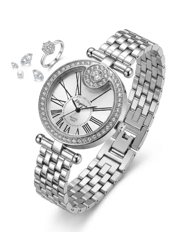 Stainless Steel Round Shape Ice Coted Bangel Design Stylish And Fashionable Watch For Women