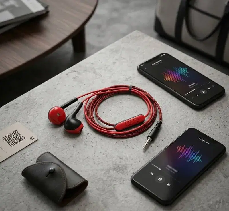 Premium Red & Black Wired Earphones – High Bass Sound with Mic