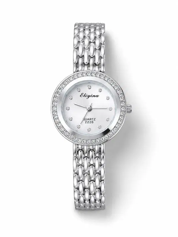 Stainless Steel Eliyina Silver Luxury Watch for Women – Shiny Stone Frame & Elegant Design