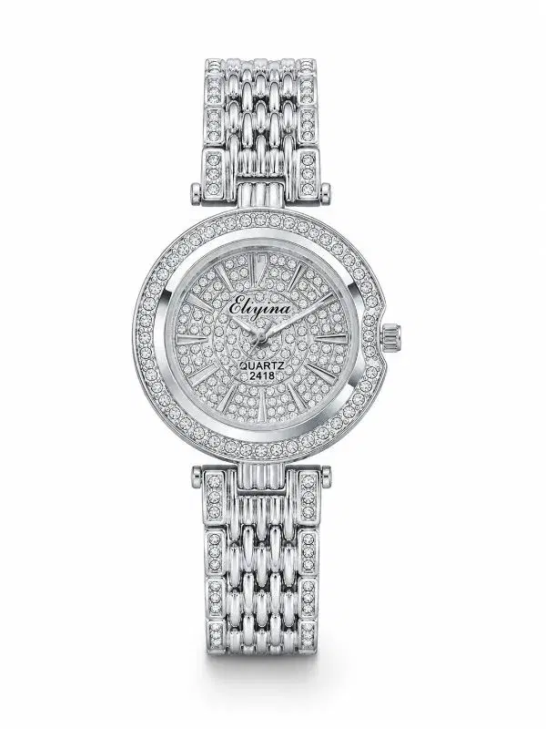 Stainless Steel Eliyina Silver Luxury Watch for Women – Shiny Stone Frame & Elegant Design