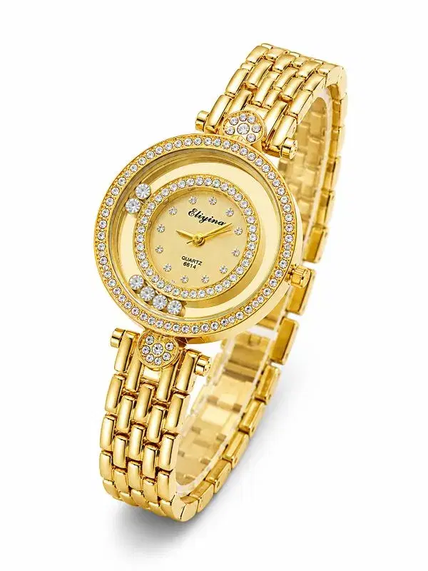 Eliyina Gold Luxury Stainless Steel Watch for Women – Unique Stone Design & Roman Numerals