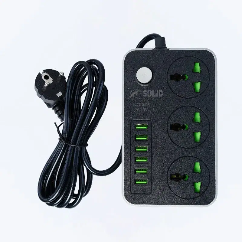 SOLID POWER Powerful 2M USB + Socket Extension Board / Multiplug - 3 Sockets and 6 USB Ports