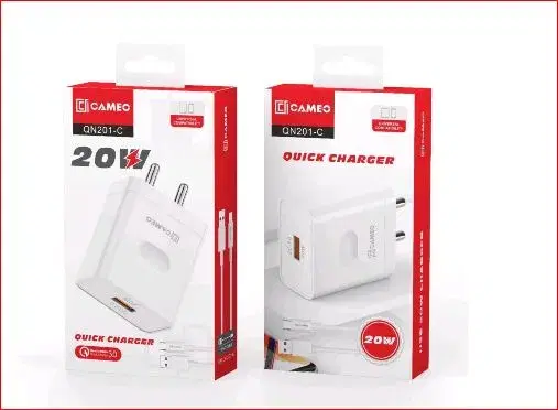 CAMEO QN201-C 20W USB Ultra-Fast Charger and Type C Cable, Universal Compatibility 20W Max