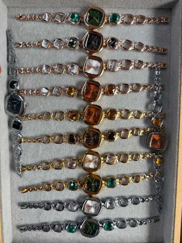 women's bracelet watches featuring square-shaped dials in different colors