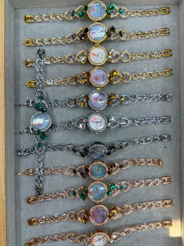 women's bracelet watches featuring cricle-shaped dials in different colors