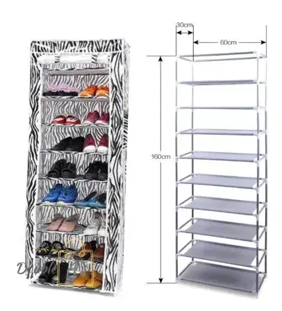 9 Layers Foldable Shoe Rack Cabinet Fabric Frame Rack with Water Repellent Cover Flower Design Green Lining Colours